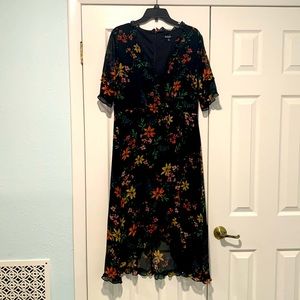 Kensie size 16 black floral faux wrap dress